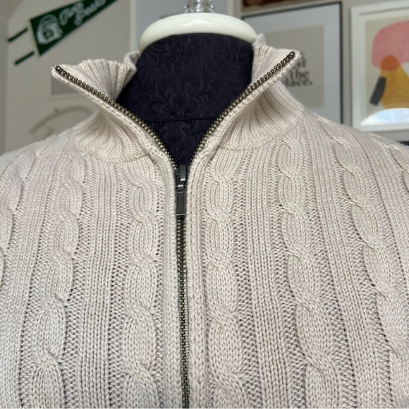 L.L. Bean Full Zip Cable Knit 100% Cotton Long Sleeve Cardigan Sweater Women's M - Picture 8 of 11